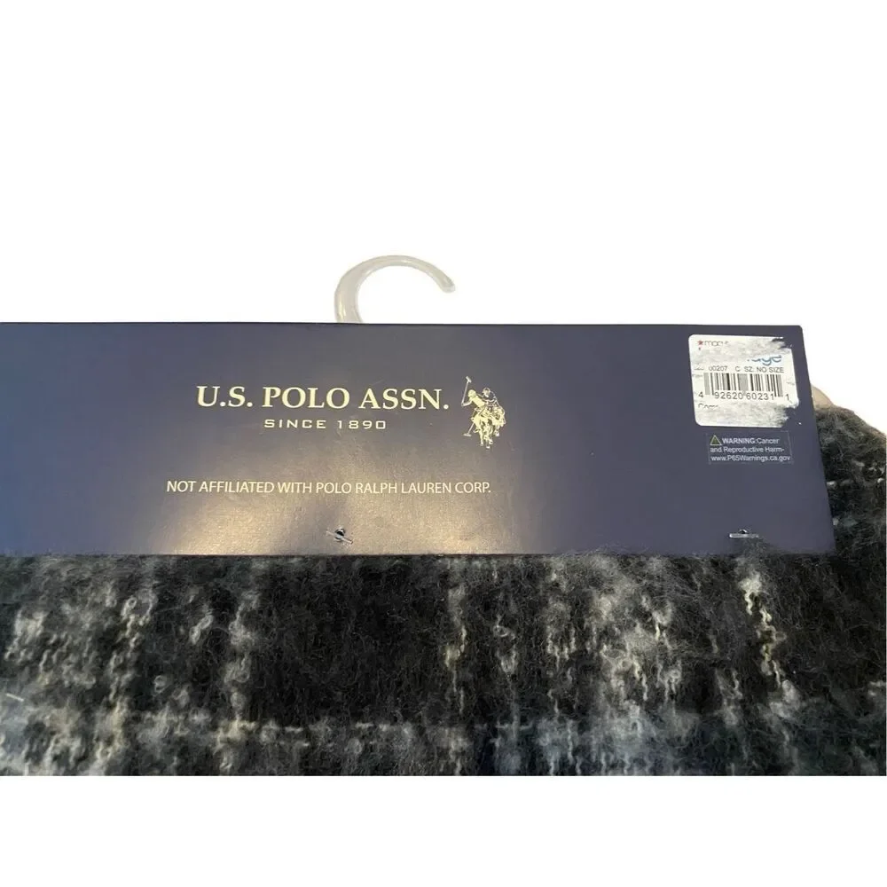 Nwt U.S. Polo Assn. Plaid Knit Scarf Fringe Unisex Winter Snow Snowboarding Ski